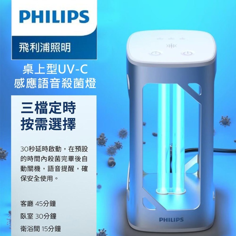 【Philips 飛利浦】官方正版桌上型UV-C感應語音殺菌燈 (PU002)團購推薦